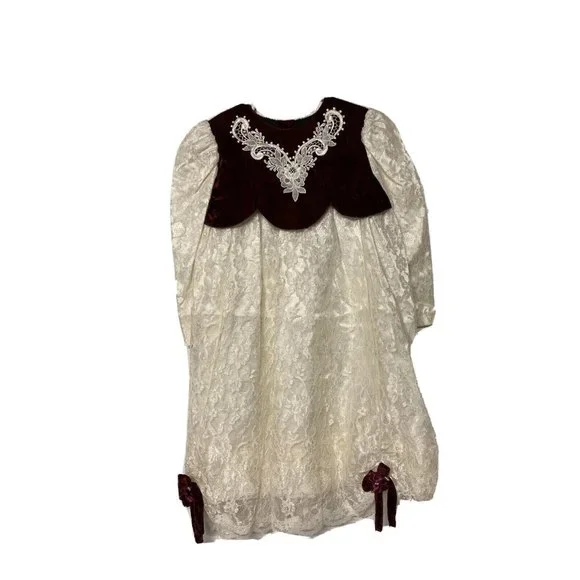Jinelle | Dresses | Jinelle Vtg Girls 6x Holiday Dress Burgundy Velvet Cream  Lace Christmas Dress Up | Poshmark
